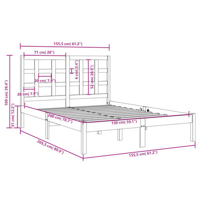 vidaXL Bedframe massief hout zwart 150x200 cm