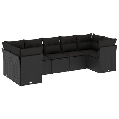 vidaXL 7-delige Loungeset met kussens poly rattan zwart