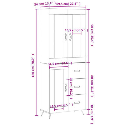 vidaXL Hoge kast 69,5x34x180 cm bewerkt hout wit