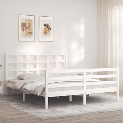 vidaXL Bedframe met hoofdbord massief hout wit