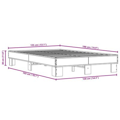 vidaXL Bedframe bewerkt hout metaal gerookt eikenkleurig 135x190 cm