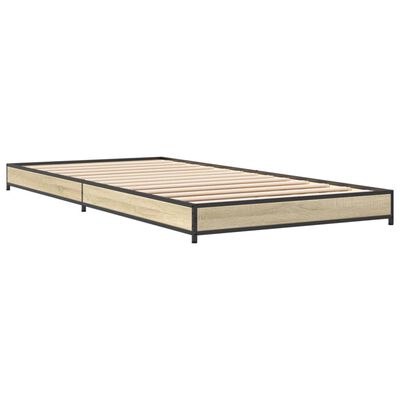 vidaXL Bedframe bewerkt hout en metaal sonoma eikenkleurig 100x200 cm