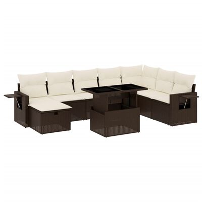 vidaXL 9-delige Loungeset met kussens poly rattan bruin