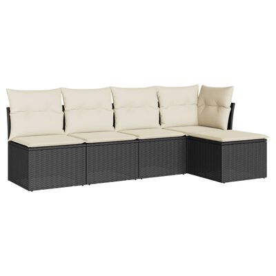 vidaXL 5-delige Loungeset met kussens poly rattan zwart