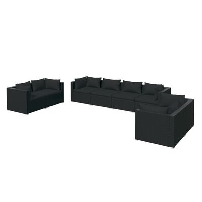 vidaXL 8-delige Loungeset met kussens poly rattan zwart