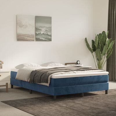 vidaXL Boxspring met matras fluweel donkerblauw 140x190 cm