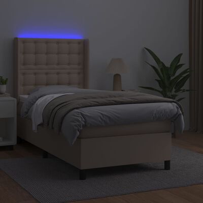 vidaXL Boxspring met matras en LED kunstleer cappuccinokleur 90x200 cm