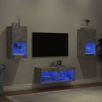 vidaXL 4-delige tv-wandmeubelset met LED-verlichting betongrijs