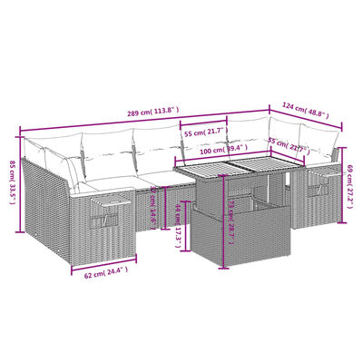 vidaXL 8-delige Loungeset met kussens poly rattan grijs