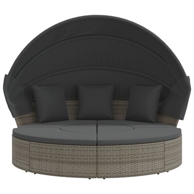 vidaXL Loungebed met luifel en kussens poly rattan grijs