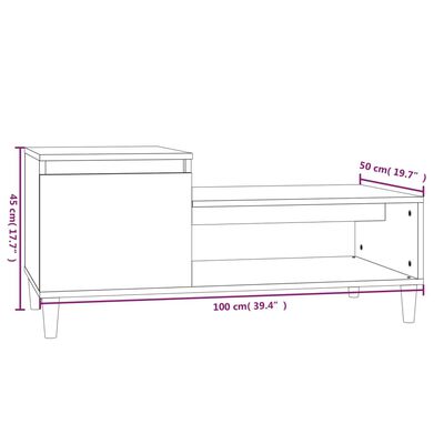 vidaXL Salontafel 100x50x45 cm bewerkt hout hoogglans wit