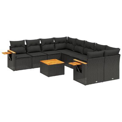 vidaXL 9-delige Loungeset met kussens poly rattan zwart