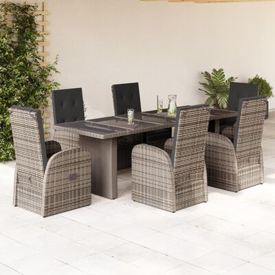 vidaXL 7-delige Tuinset met kussens poly rattan grijs