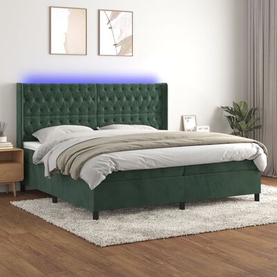 vidaXL Boxspring met matras en LED fluweel donkergroen 200x200 cm