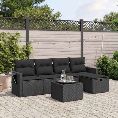 vidaXL 6-delige Loungeset met kussens poly rattan zwart