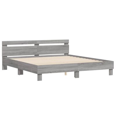 vidaXL Bedframe met hoofdeinde bewerkt hout grijs sonoma 160x200 cm