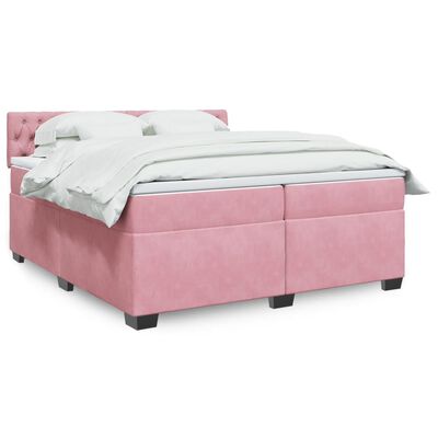 vidaXL Boxspring met matras fluweel roze 200x200 cm