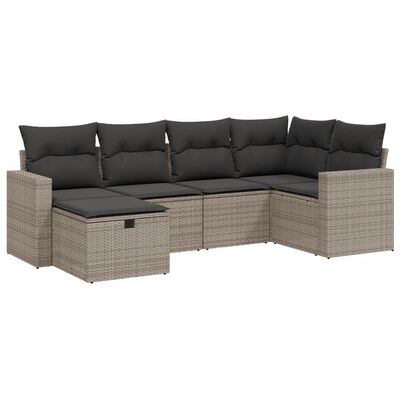 vidaXL 6-delige Loungeset met kussens poly rattan grijs