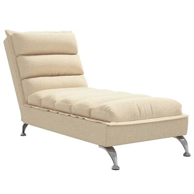 vidaXL Chaise longue met kussens stof crèmekleurig