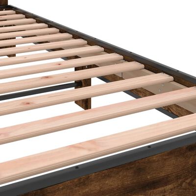 vidaXL Bedframe bewerkt hout metaal gerookt eikenkleurig 150x200 cm