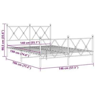 vidaXL Bedframe met hoofd- en voeteneinde metaal zwart 140x190 cm