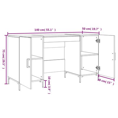 vidaXL Bureau 140x50x75 cm bewerkt hout betongrijs