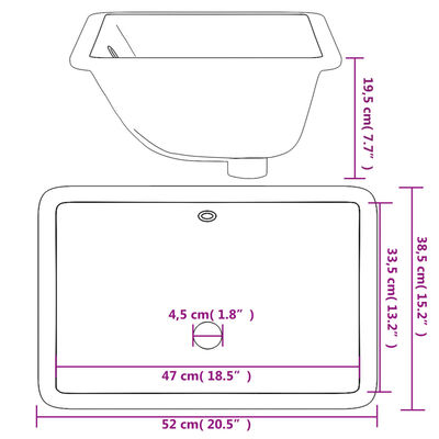 vidaXL Wastafel rechthoekig 52x38,5x19,5 cm keramiek wit