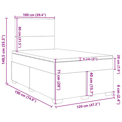 vidaXL Boxspring met matras fluweel lichtgrijs 120x190 cm