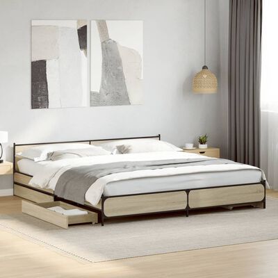 vidaXL Bedframe met lades bewerkt hout sonoma eikenkleurig 200x200 cm