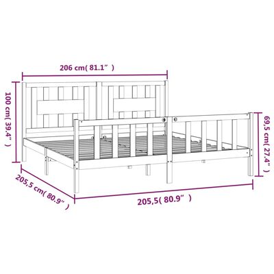 vidaXL Bedframe met hoofdbord massief grenenhout grijs 200x200 cm