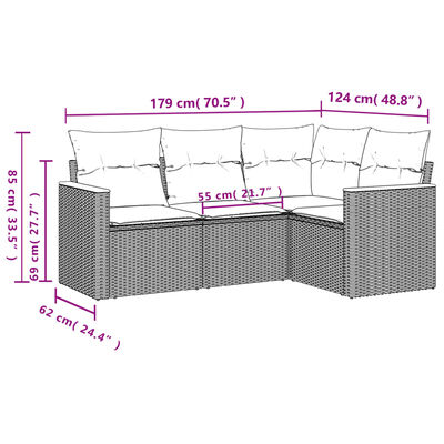 vidaXL 4-delige Loungeset met kussens poly rattan beige