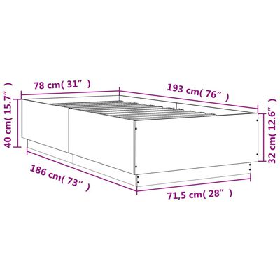 vidaXL Bedframe met LED-verlichting bruin eikenkleurig 75x190 cm