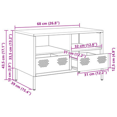 vidaXL Tv-meubel 68x39x43,5 cm koudgewalst staal zwart