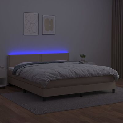 vidaXL Boxspring met matras en LED kunstleer cappuccinokleur 180x200cm