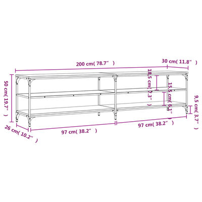 vidaXL Tv-meubel 200x30x50 cm bewerkt hout metaal zwart