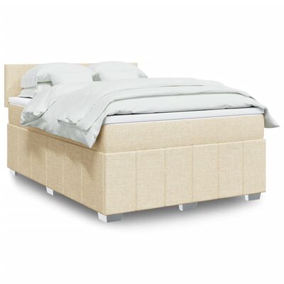 vidaXL Boxspring met matras stof crèmekleurig 140x190 cm