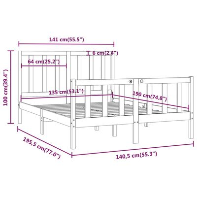 vidaXL Bedframe massief hout zwart 135x190 cm