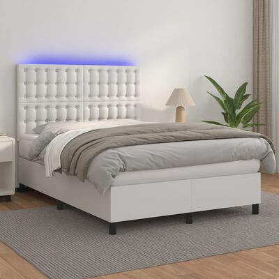 vidaXL Boxspring met matras en LED kunstleer wit 140x200 cm