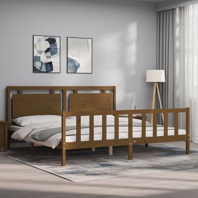 vidaXL Bedframe met hoofdbord massief hout honingbruin 200x200 cm