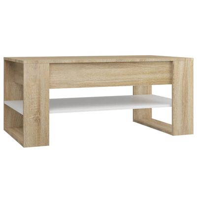 vidaXL Salontafel 102x55x45 cm bewerkt hout wit en sonoma eikenkleurig