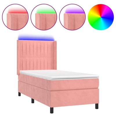 vidaXL Boxspring met matras en LED fluweel roze 100x200 cm