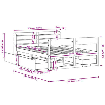 vidaXL Bed met matras massief grenenhout wasbruin 140x190 cm