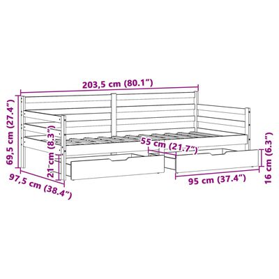 vidaXL Slaapbank met lades 90x200 cm massief grenenhout