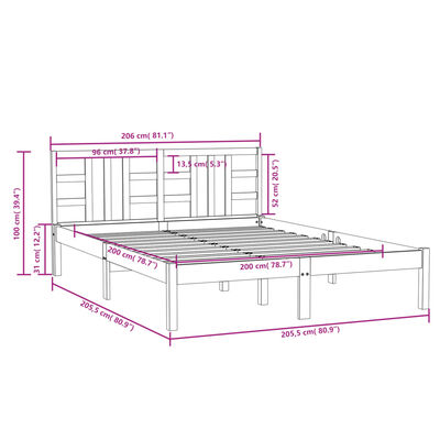 vidaXL Bedframe massief hout honingbruin 200x200 cm