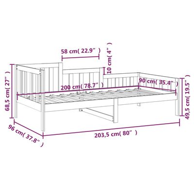 vidaXL Slaapbank 90x200 cm massief grenenhout zwart