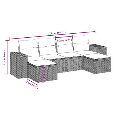 vidaXL 6-delige Loungeset met kussens poly rattan zwart