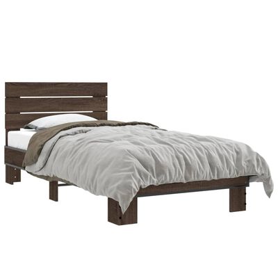 vidaXL Bedframe bewerkt hout en metaal bruin eikenkleurig 75x190 cm