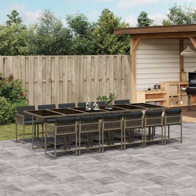 vidaXL 13-delige Tuinset met kussens poly rattan grijs