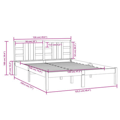 vidaXL Bedframe massief hout 120x190 cm