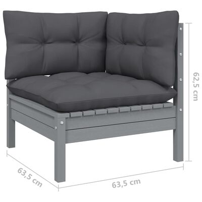 vidaXL 6-delige Loungeset met kussens grenenhout grijs